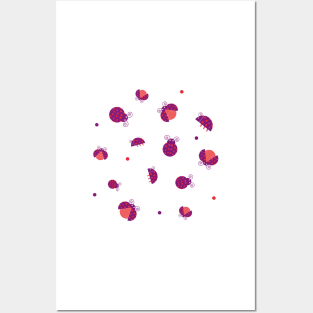 Purple ladybugs with red and purple dots Posters and Art